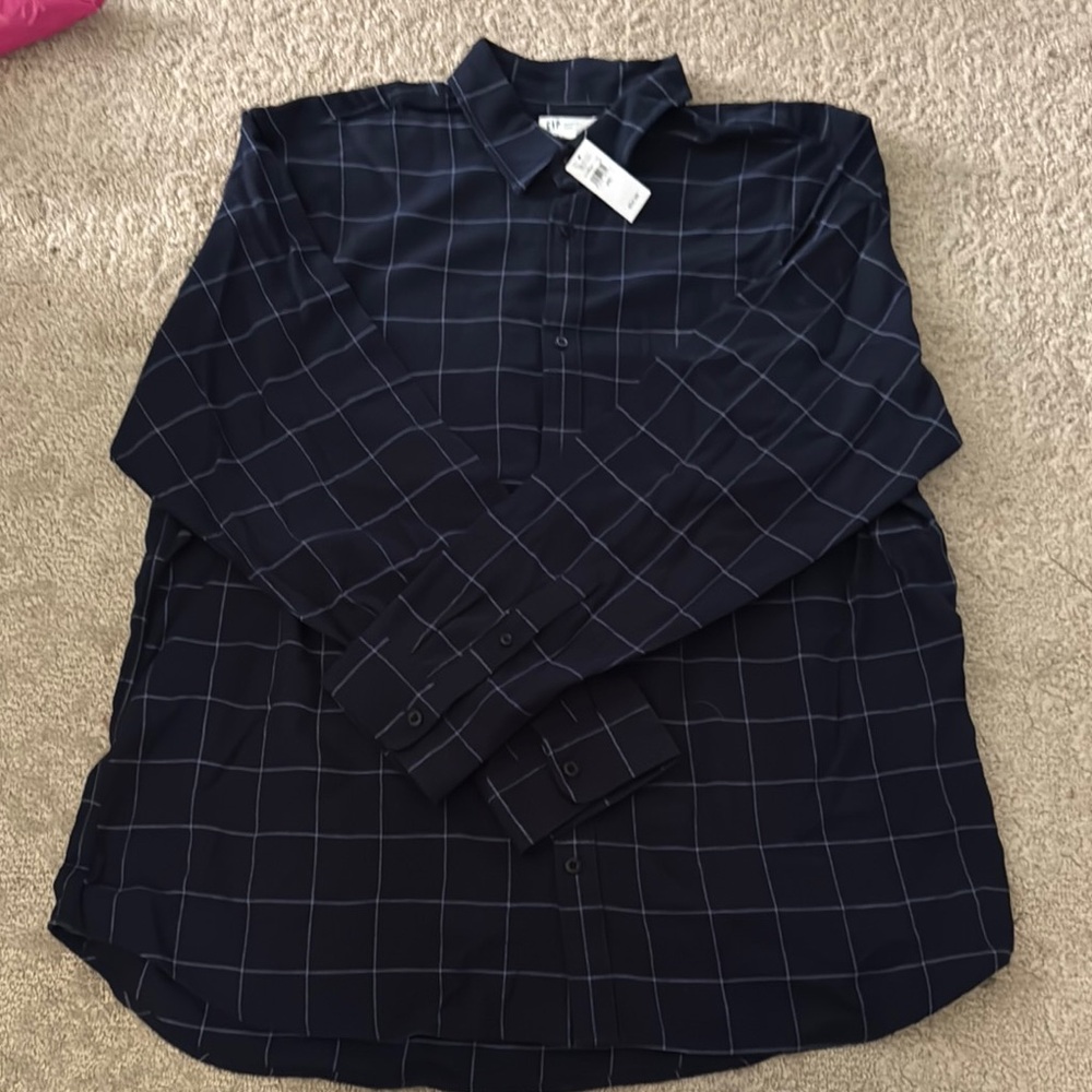 GAP Men's Dark Blue Grid Pattern Shirt